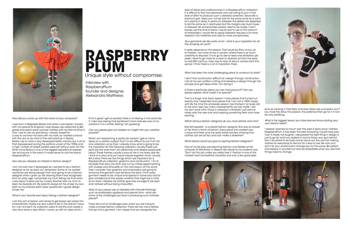 RaspberryPlum's tweet photo. The new issue of @hooligansmag is out now. Read the interview with our founder and designer Aleksandra Matthews. #raspberryplum #hooligans https://t.co/55iEfxA6Dy