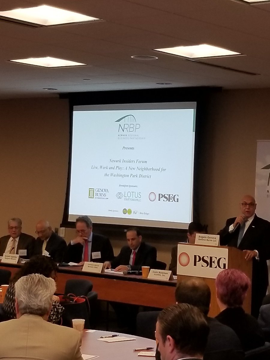 #GenovaBurns Chairman Angelo J. Genova, Esq. moderating esteemed panel at <a href="/NewarkRBP/">NRBP</a> Insiders Forum this morning #Live #Work #Play #Newark