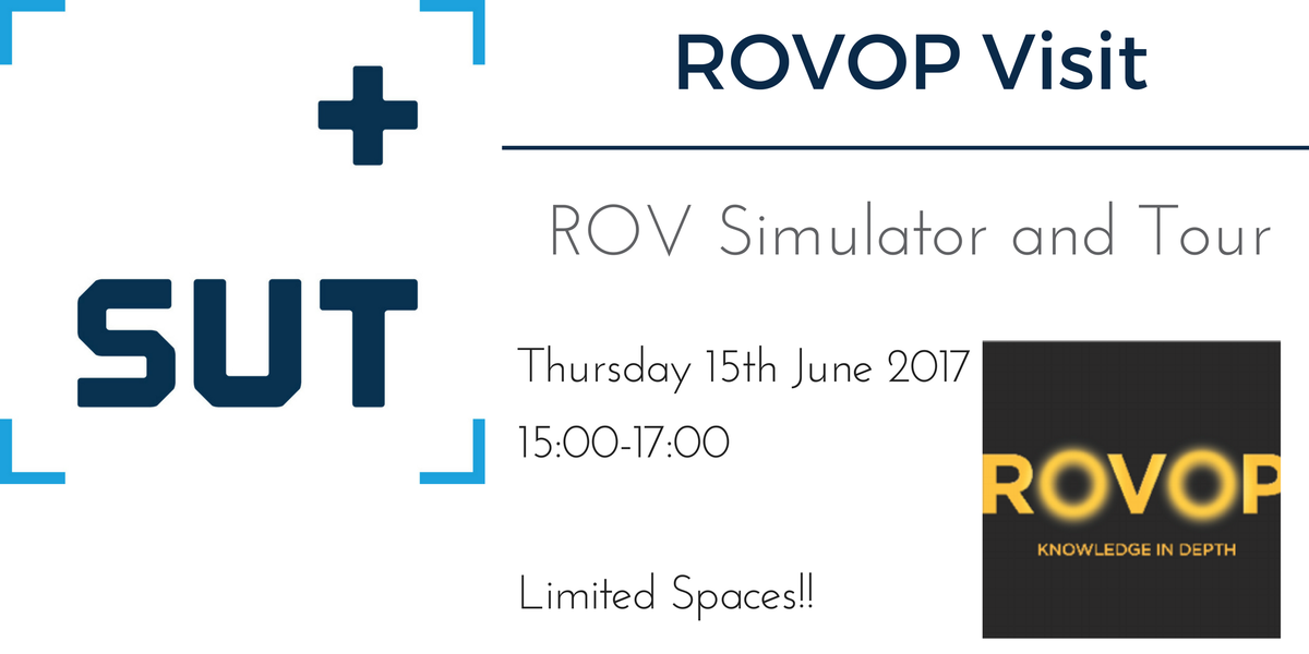 Hello!
SUT+ are invited to visit ROVOP for a tour and ROV simulator session at their Westhill site.
Sign up here. ow.ly/rXmY30co9nX