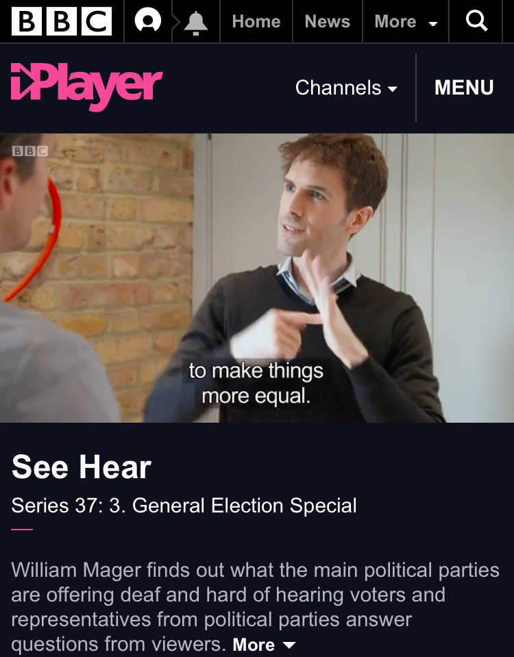 A screengrab of iPlayer with Ben signing & subtitle "to make things more equal."