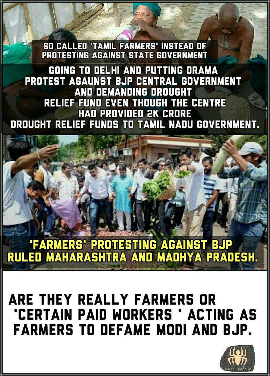 sush091979's tweet photo. Farmers in BJP ruled states protesting against State Govt 
Then y TN farmers agitated against Central Govt?
Bcoz it's #CongressKaKhooniKhel https://t.co/y7008f8Y61