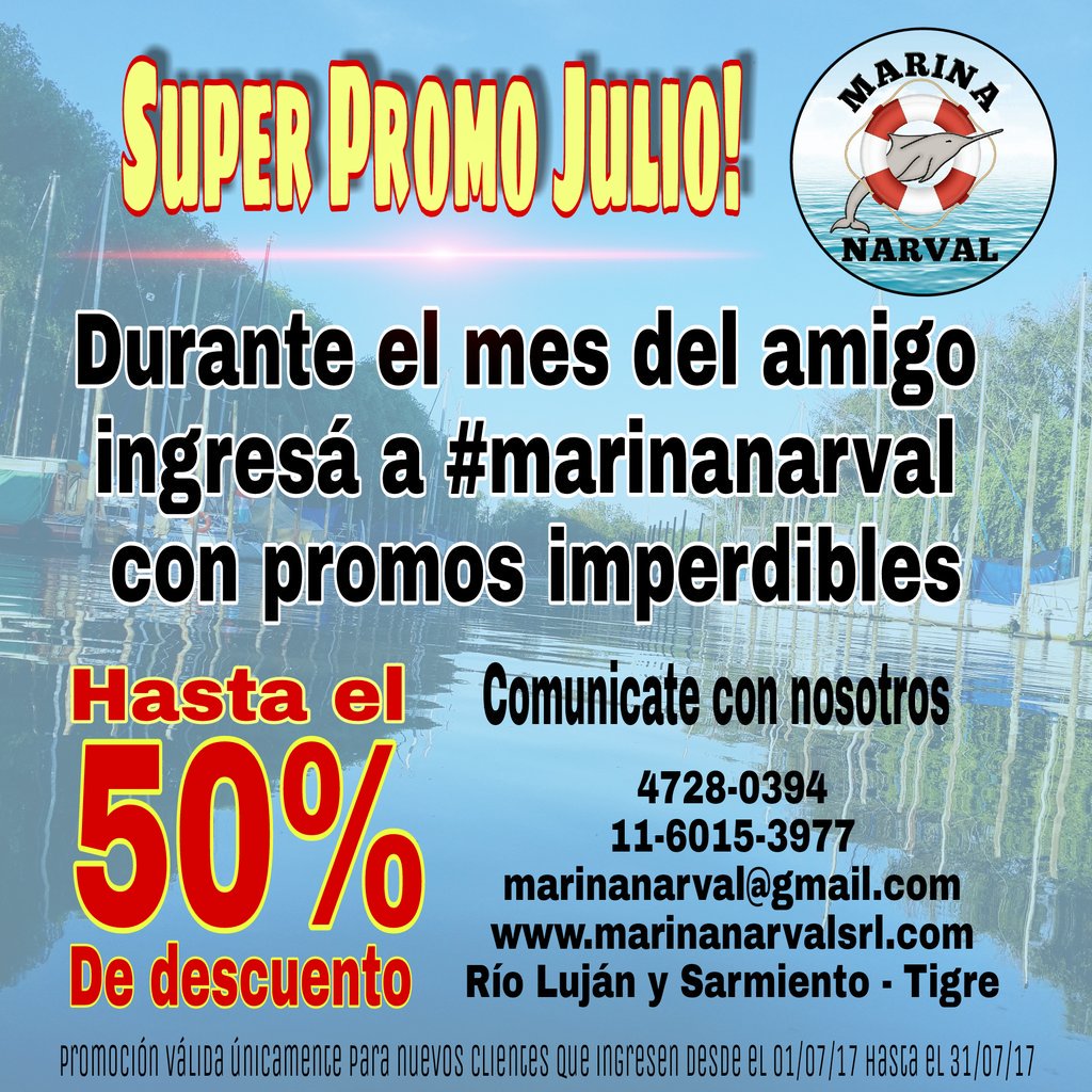 MarinaNarval's tweet photo. ATENCIÓN❗
SUPER PROMO JULIO❗
#marinanarval 
⚓La mejor opción en amarras⚓
https://t.co/xUxtcP7JVf 
@Sentilapesca @ocean_delta @RevAireLibre https://t.co/KXymv7Rob5