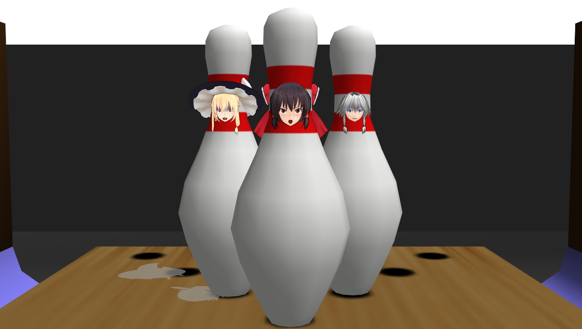 ローブ En Twitter リクの続きです 東方の霊夢 魔理沙 咲夜のピン拘束になります ボーリングピンの付喪神にでもやられてしまったんでしょうかね