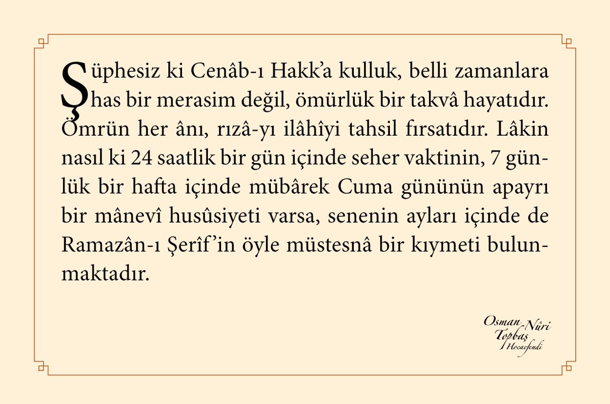 Şüphesiz ki Cenâb-ı Hakk’a kulluk, belli zamanlara has bir merasim değil, ömürlük bir takvâ hayatıdır. Ömrün her ânı...