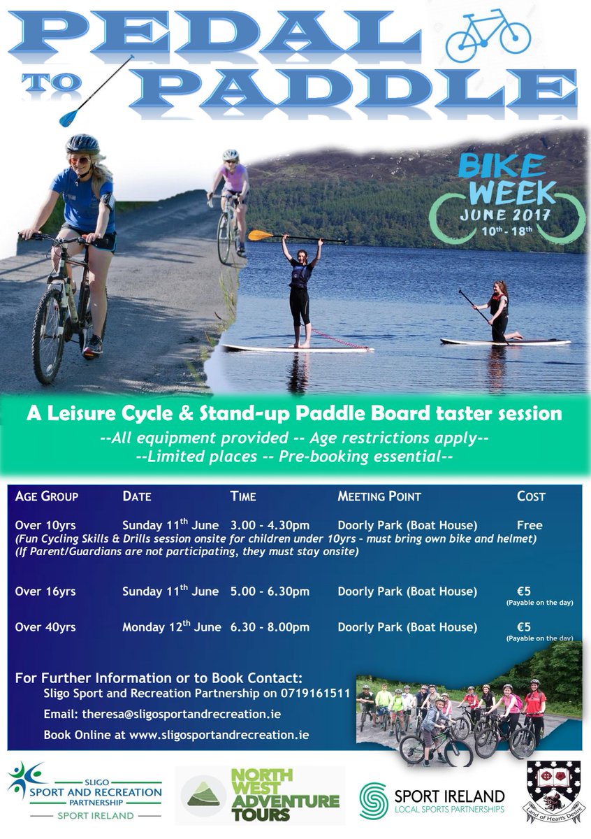 TourofSligo's tweet photo. A few places left on the Pedal to Paddle sessions for Bike Week, this is a relaxed cycle followed by a taster SUP session. @bikeweekie https://t.co/43JUWzFc6U