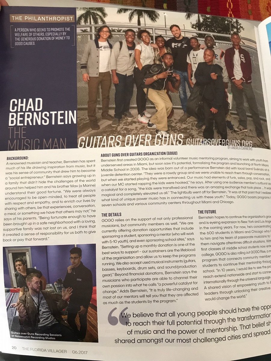 Guitars Over Guns (@guitarsoverguns) on Twitter photo #COO / Founder <a href="/ChadBernstein/">Chad Bernstein</a> talks #inspiration and his #vision for the future in <a href="/FloridaVillager/">The Florida Villager</a> #ChooseYourSound #musiceducation #COO / Founder <a href="/ChadBernstein/">Chad Bernstein</a> talks #inspiration and his #vision for the future in <a href="/FloridaVillager/">The Florida Villager</a> #ChooseYourSound #musiceducation