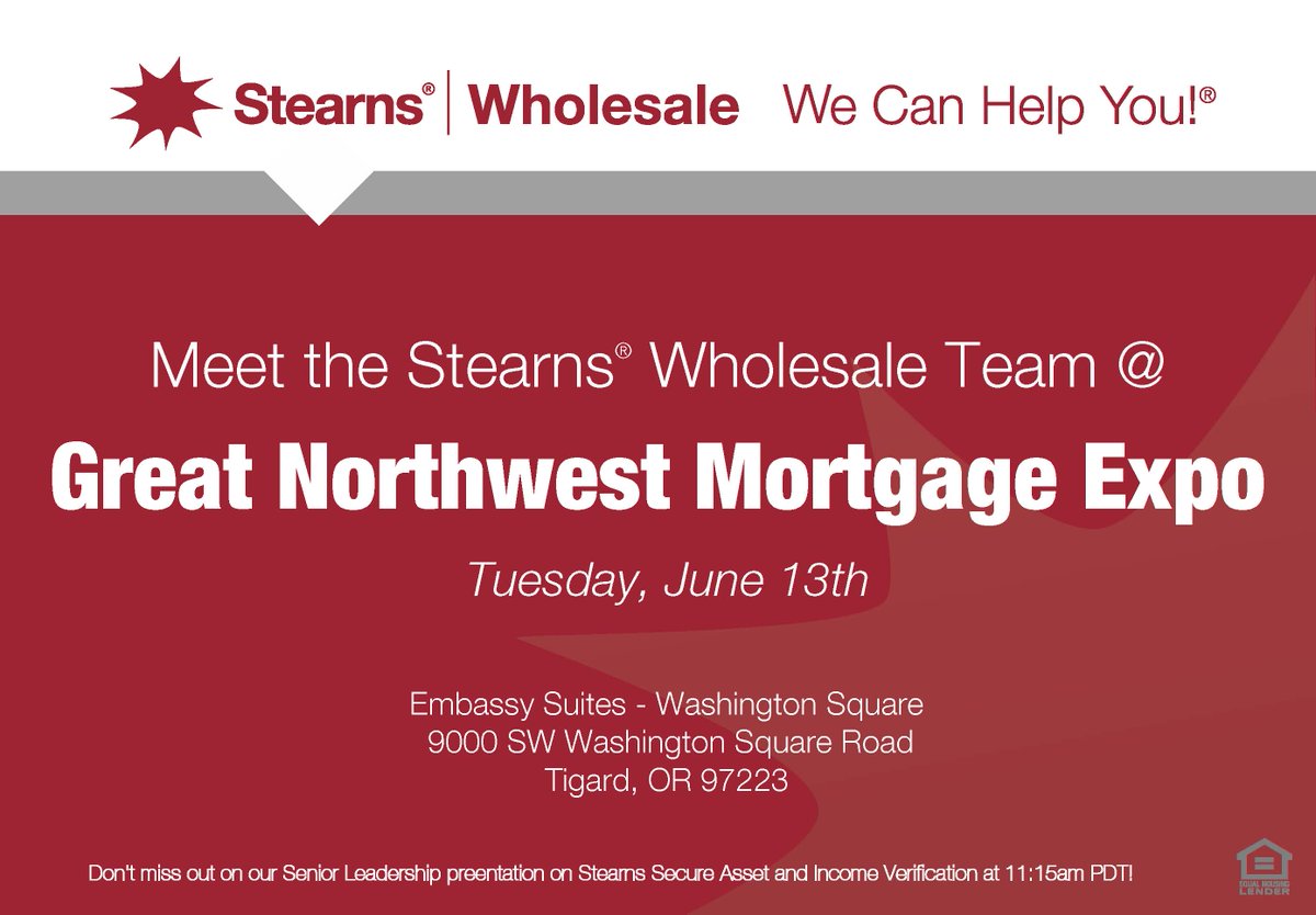 Stearns_Lending's tweet photo. More than excited to see you all at the Great Northwest Expo! NMLS#1854 https://t.co/qy71Z2oHIv