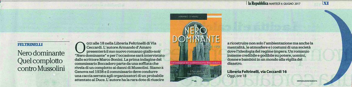 E' uscito il nuovo sorprendente noir di Armando d'Amaro "NERO DOMINANTE". Prima indagine del commissario Boccadoro nella Genova del 1938....
