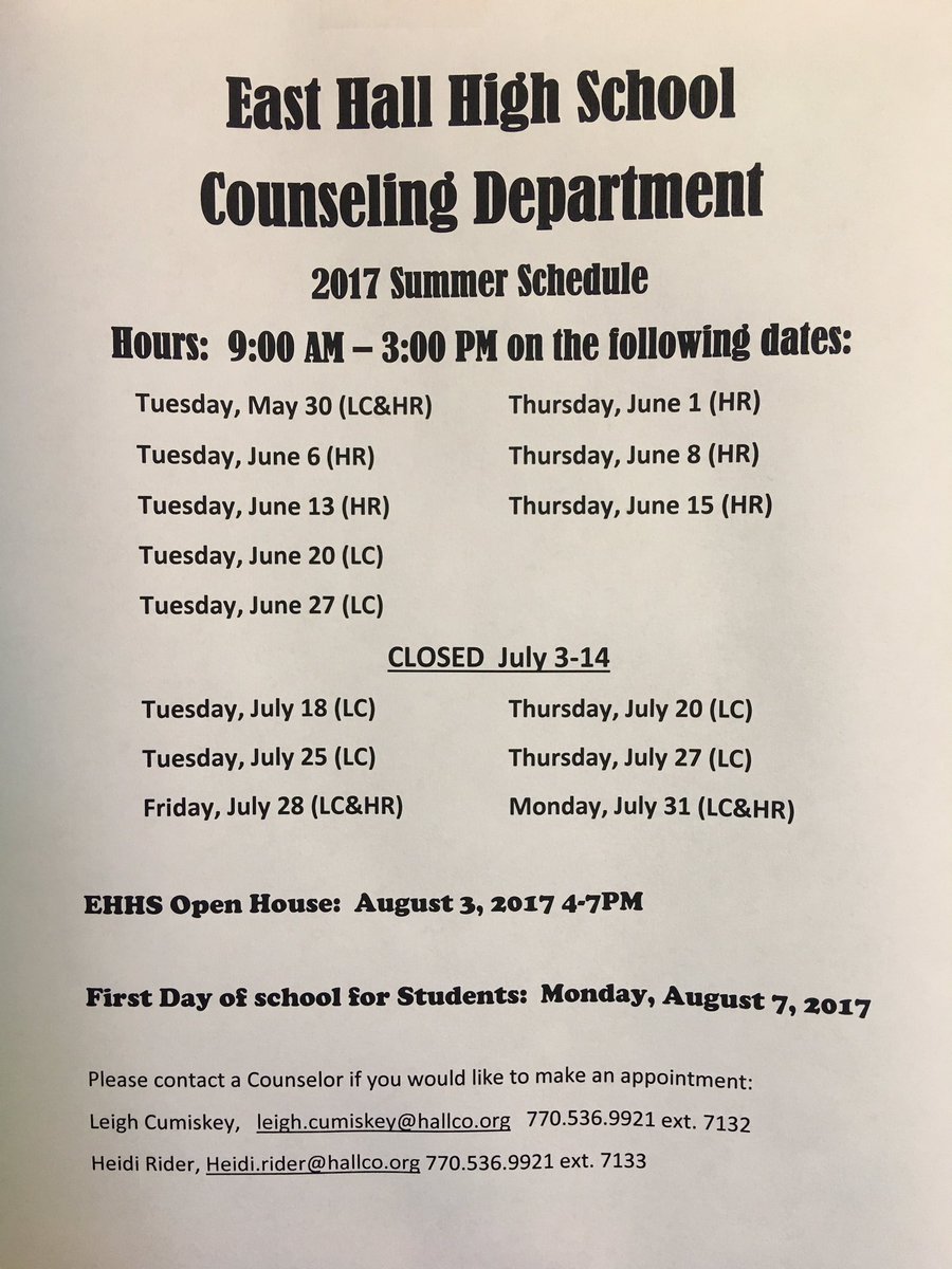 EHHSCounselors's tweet photo. EHHS Counseling Office hours. She initials beside dates for which counselor will be in the office. Lunch times will vary https://t.co/2IyOei69Ga
