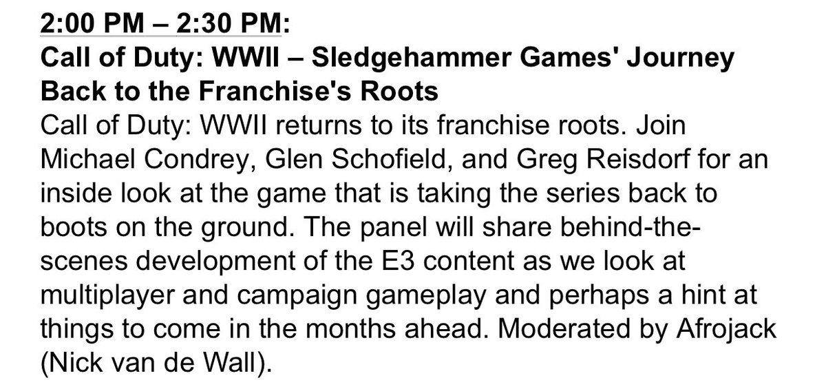 charlieINTEL's tweet image. Sledgehammer Games’ will be hosting a panel at E3 Coliseum event on June 14 at 2PM PT.