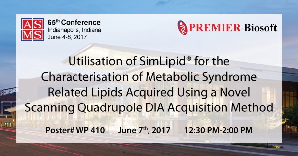 PREMIERBiosoft's tweet photo. Characterize #Lipids acquired with SONAR DIA MS with #SimLipid; Visit our poster today! #ASMS2017 #Waters https://t.co/CYzLxRjp2I