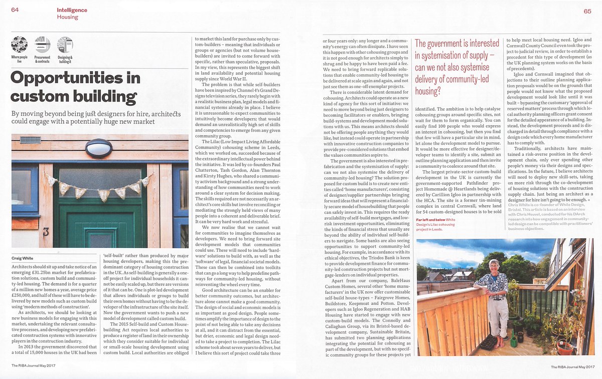 A great read: @TweetEco Craig's article in May's #RIBAJournal @lilacleeds #selfbuild #communities #cohousing #custombuilding #sustainability