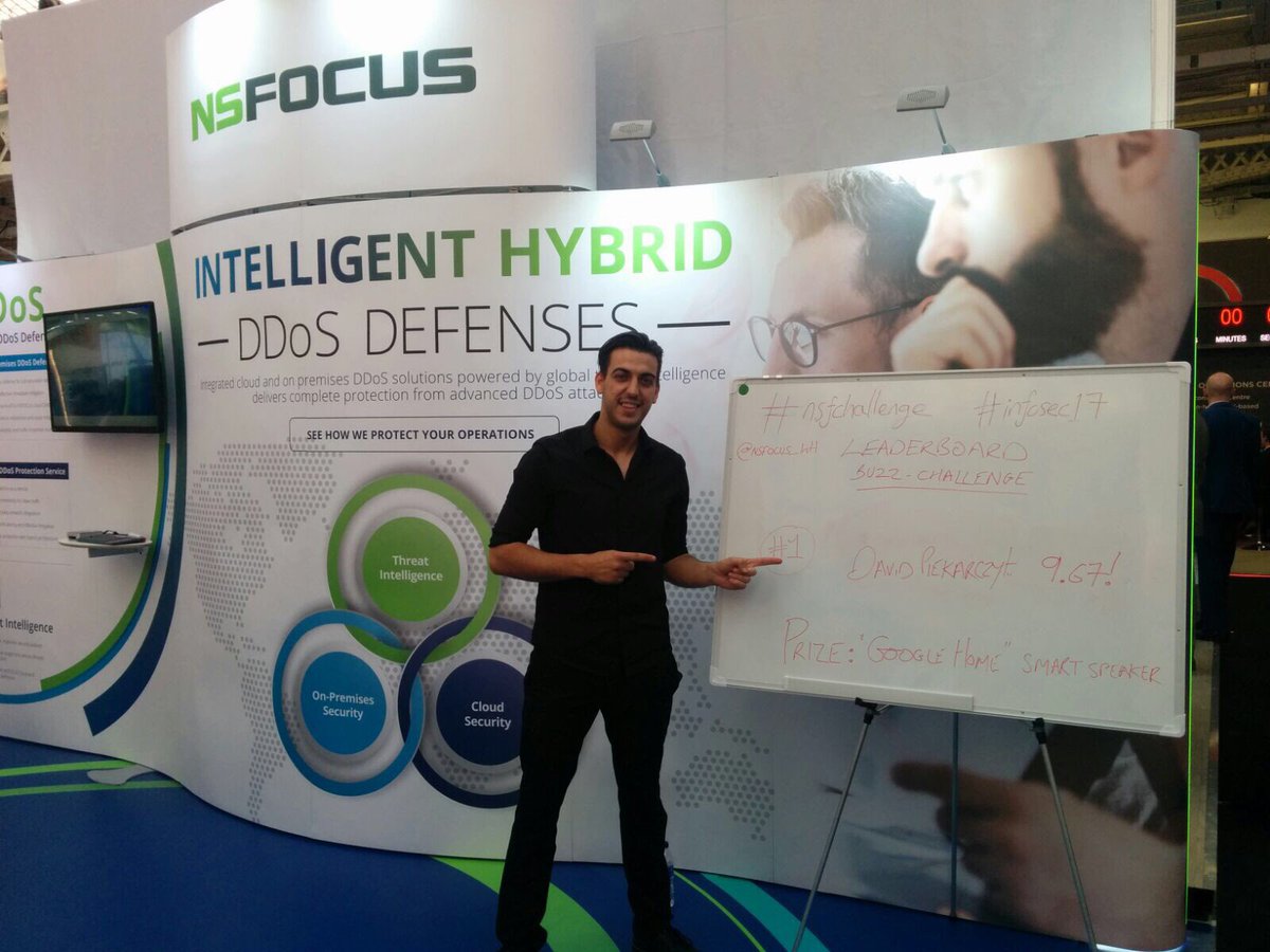 NSFOCUS_Intl's tweet photo. Another new score - 9.67s !!! Unbelievable. Can you beat the score? Find out in @NSFOCUS_Intl stand D180 #INFOSEC17 #nsfchallenge https://t.co/TlzWB2w9Ok