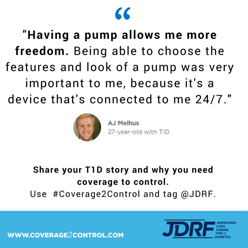 BreakthroughT1D's tweet image. What's your #T1D story? For AJ, it's about the freedom of #MyPumpMyChoice. Sign our petition for #Coverage2Control: ow.ly/AMLW30ckdrc