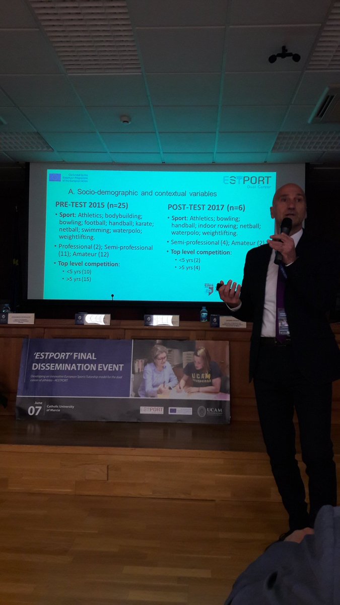 EstportEU's tweet photo. @uniofmalta Andrew Decelis presenting a comparative study of #studentathletes @EstportEU project. #sport_tutor #dual_career @UCAM https://t.co/XZVDRn8Fhw