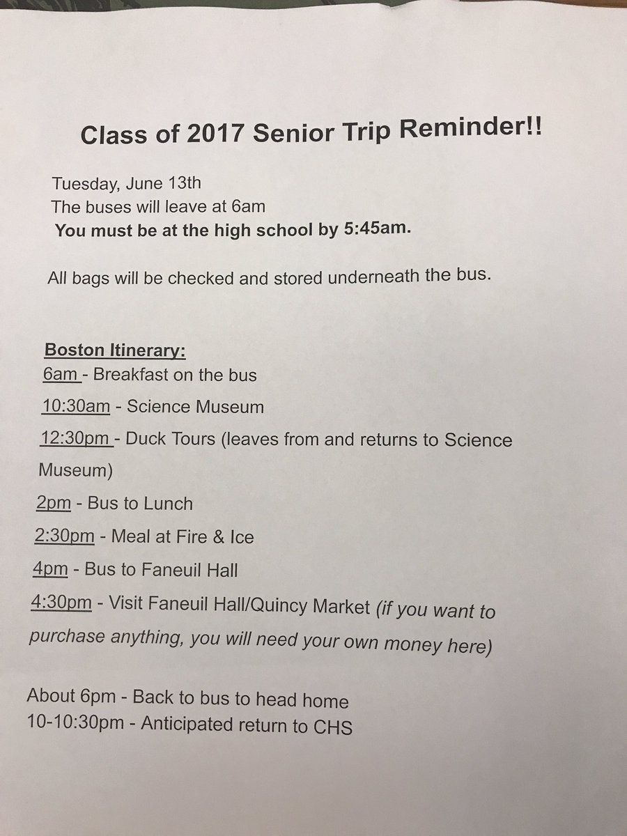 Be sure to grab a Senior trip Reminder from Mrs. Fatta tmrw in English class! Wooo!!