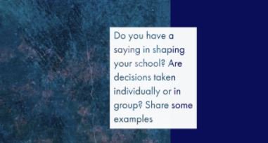 RitaZurrapa's tweet photo. #TASchoolsMOOC Do you have a saying in shaping your school?Are decisions taken individually or in group? https://t.co/cMllpbWXpe