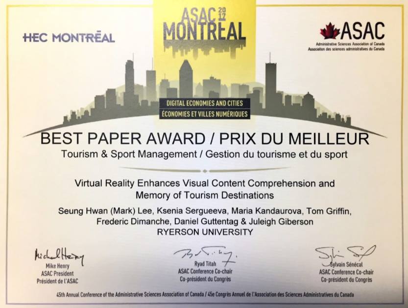 HTMtorontomet's tweet photo. Congrats to all the researchers who won Best Paper Award in the Tourism & Sport Management division at #asac2017! https://t.co/BUCJ3xa2ot