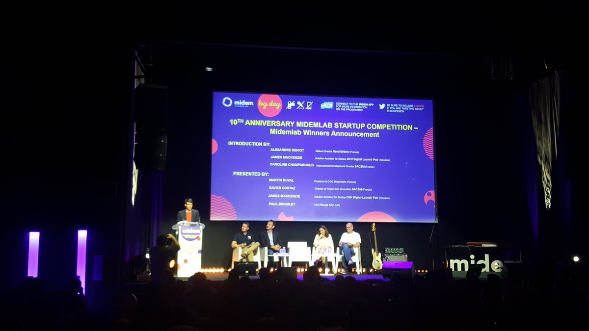 sacem's tweet photo. Xavier Costaz, announcing #midemlab winner of the music distribution and discovery category: @Truelinked. Congrats! #URights @midem https://t.co/af6SijQCUd