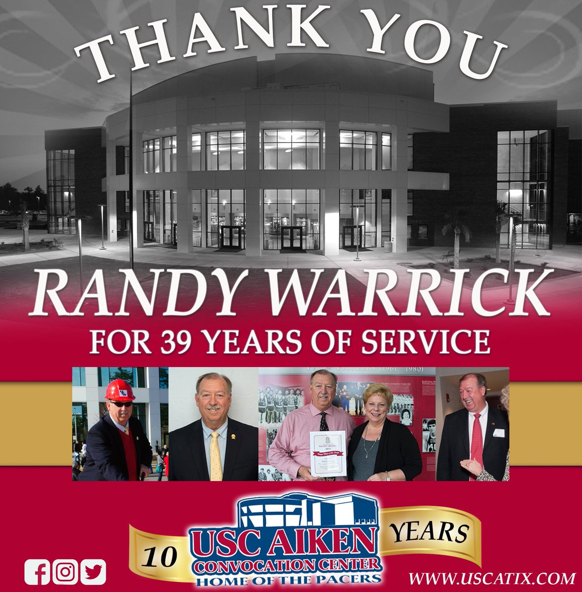Celebrating 39 years of service, THANKS Randy Warrick! You will be missed. #USCAiken #AikenSC