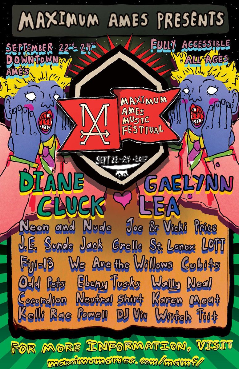 First lineup announcement for #MAMF7! @GaelynnLea <a href="/DianeCluck/">Diane Cluck</a> and MANY more! facebook.com/events/3398555… All Ages, Accessible, Downtown Ames, IA