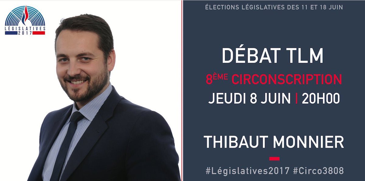 MonnierThibaut's tweet photo. 👥 Retrouvez-moi demain à 20h00, jeudi 8 juin, sur @TLMLyon pour #LeDébatTLM face à @erwannbinet pour la #Circo3808 ! #Législatives2017 https://t.co/bCq4jimJEj