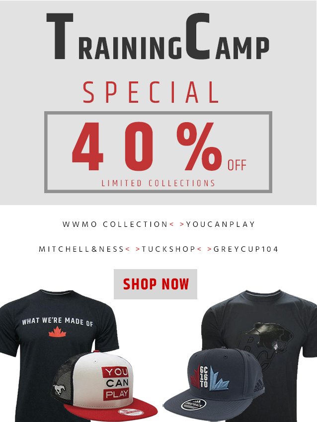 CFLShop's tweet photo. 1 #CFL Pre-season game 8 to go! - not to late to enjoy some savings leading into #CFLKickOff at https://t.co/2Qsy89zJuT https://t.co/BUl66mB4j9
