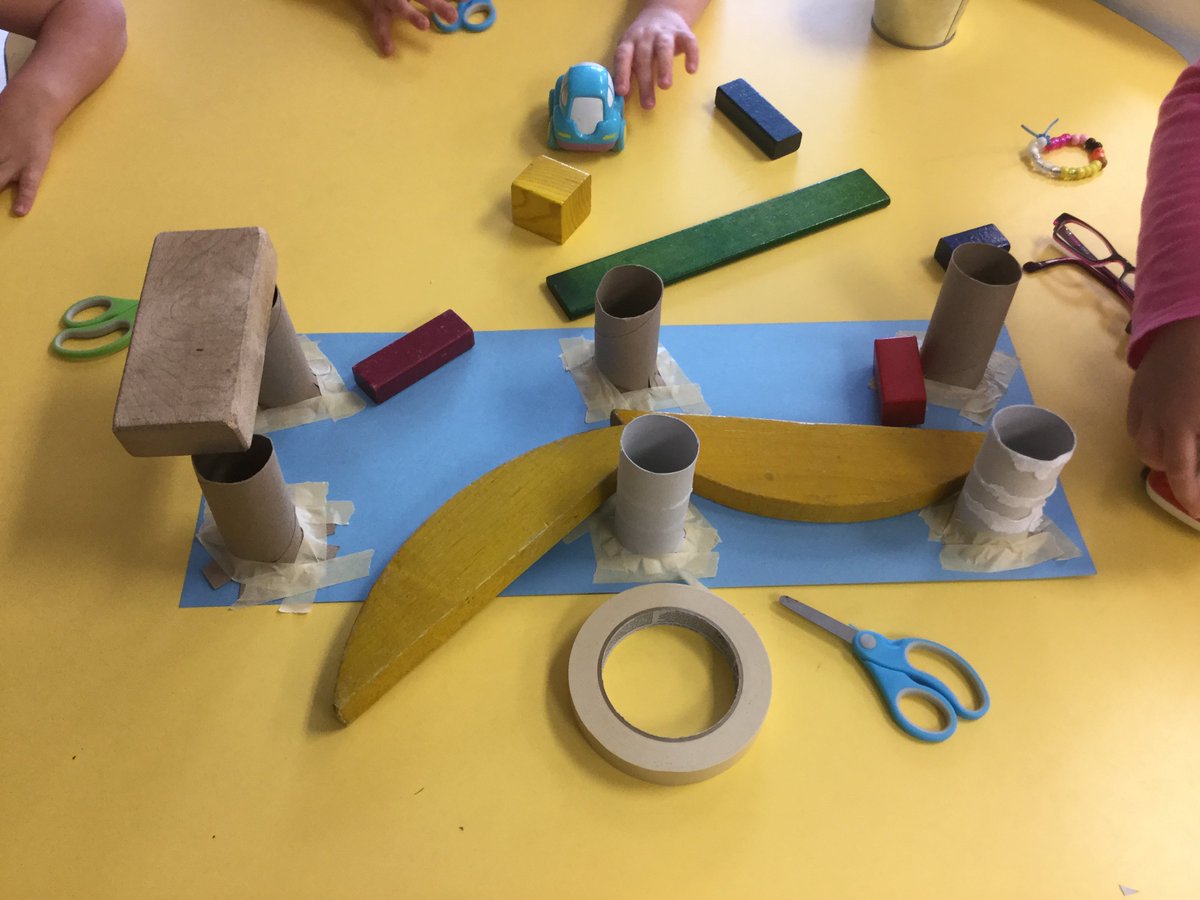 JerseyKindie's tweet photo. Stem Challenge Progress: "uh oh, blocks didn't work, they're heavy and just fall", "let's try paper, it's not heavy!" #rm105 https://t.co/jBTV8Gtf7z