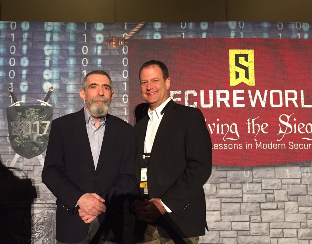 shannon_b_smith's tweet photo. Dr. Larry Ponemon with Trexin CSO Glenn Kapetansky. #SWCHI17 #Trexin #cybersecurity https://t.co/s7kZNMQwlr