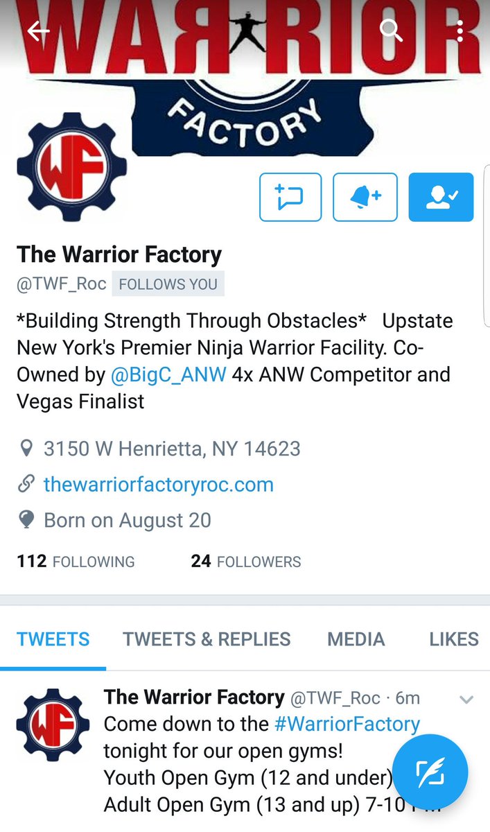 Nvr_GvUp's tweet photo. Guess who's on Twitter? @TWF_Roc ! Give them a follow and check out their new sweet ninja gym! 💪 #AmericanNinjaWarrior https://t.co/6wqJNtL7ji