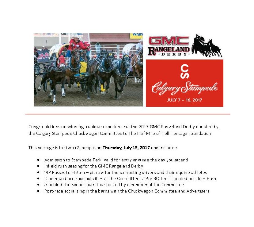 NEW Early Bird <a href="/CSchuckwagons/">CS Chuckwagons & Relay</a> tickets in the silent auction for <a href="/hmohhf/">HMOH Heritage Fdn</a> Visit our FB page to bid facebook.com/HalfMileofHell…