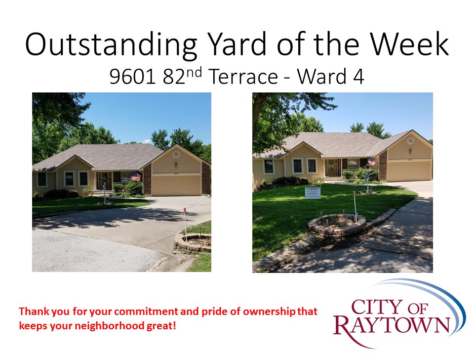 CityofRaytown's tweet photo. Raytown Yards of the Week! Congratulations, and thank you to the week's recipients for taking pride in their piece of Raytown #YardoftheWeek https://t.co/4VqI4FTaK5