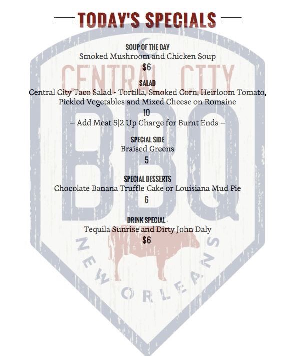 Central_CityBBQ's tweet photo. Psst...getting hungry? Come on by and let's taco'bout it! #tacosalad #ADDMEAT #bbq #todaysspecials #eatmorebbq #NOLAfood #tequilasunrise https://t.co/YXxralWW6Y