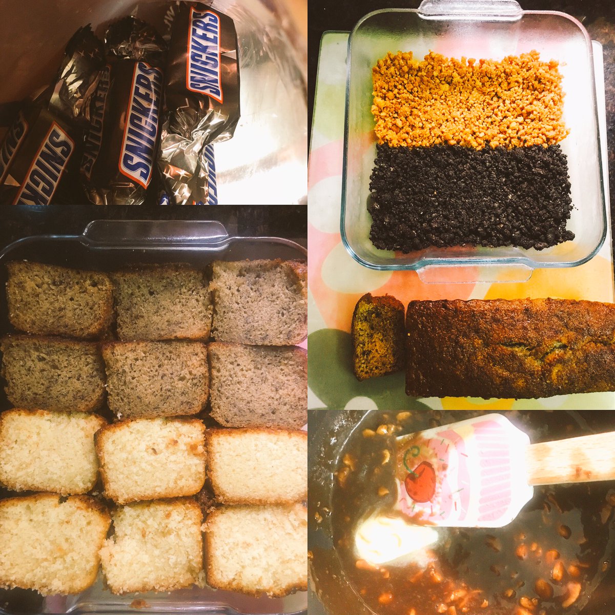 OneTweetRecipes's tweet photo. Oreo n gingernut cookies+melted butter->refrigerate. Layer lemon ginger n banana bread slices+melt snickers with butter n pour generously :) https://t.co/tpNUdnzMZq