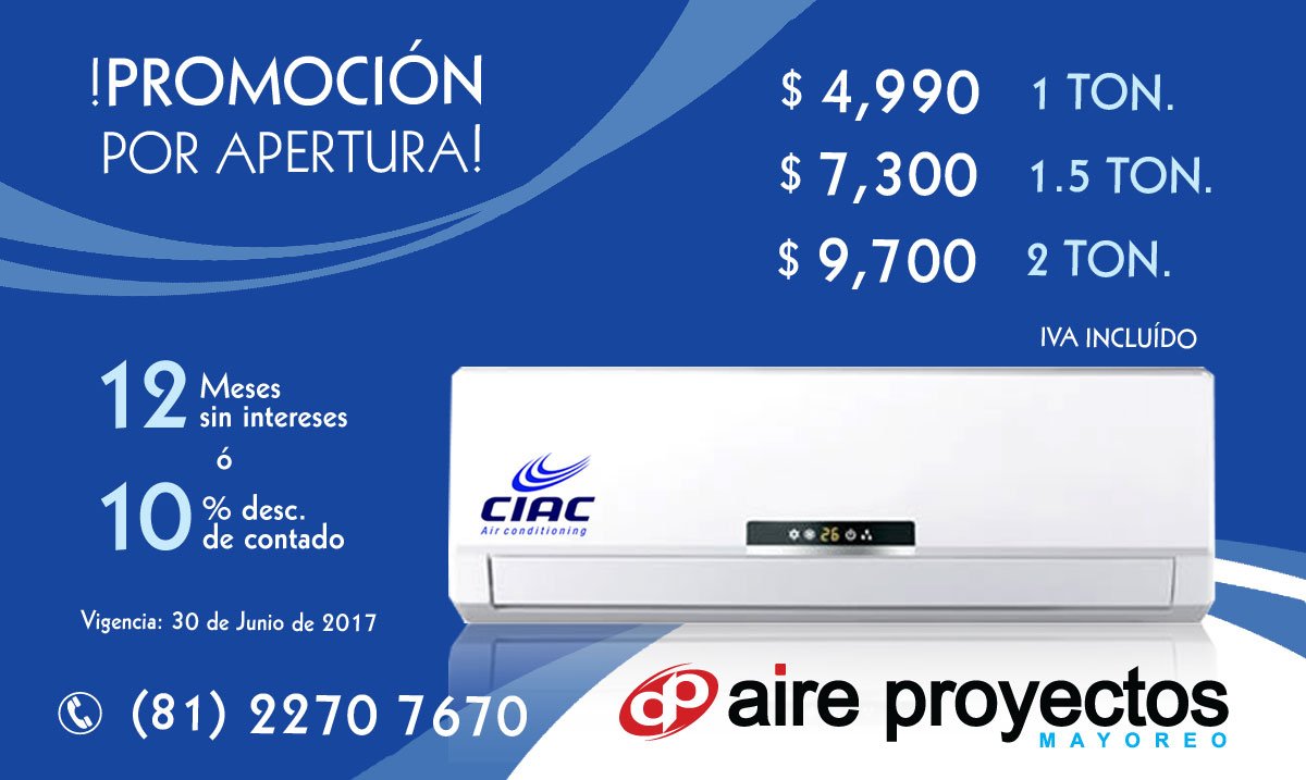 aireproyectos's tweet photo. ¡Descuentos por apertura de sucursal en Monterrey! Aire acondicionado #carrier #ciac con increíbles facilidades. Llámanos al: (81) 22707670 https://t.co/0aB12jV1PW