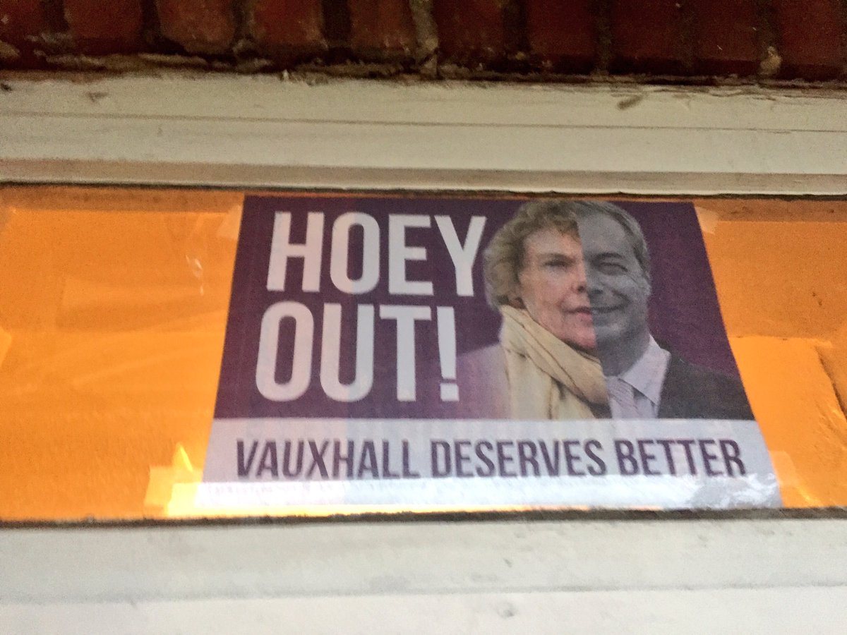 NataliaComms's tweet photo. #HoeyOut poster has been up above my front door for weeks but @VauxhallLabour don't seem to get the msg! 🤔 #GE2017 #Vauxhall #PaperWasters 👎 https://t.co/Na6IxD6myI