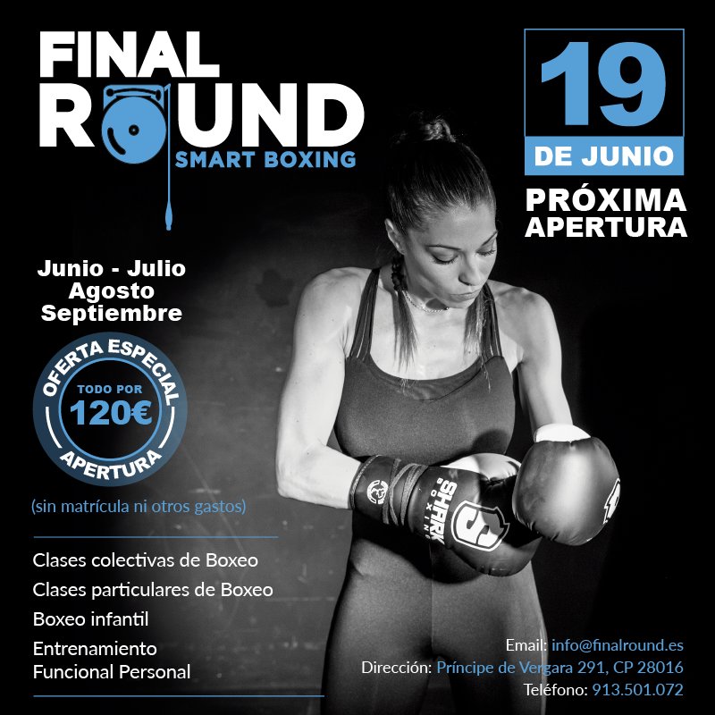 FinalRoundSmart's tweet photo. Apertura de @FinalRoundSmart #Boxing el 19 de Junio.
Oferta Especial "Junio -Julio - Agosto - Septiembre" por sólo 120€
(sin matrícula) #gim https://t.co/9jpYg4ufMC