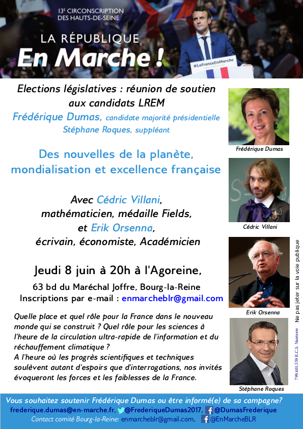 EnMarcheBLR's tweet photo. Conférence LREM avec @VillaniCedric et Erik Orsenna à Bourg-la-Reine : c'est demain soir en soutien à @DumasFrederique ! Venez nombreux ! https://t.co/DndZXCZpxK