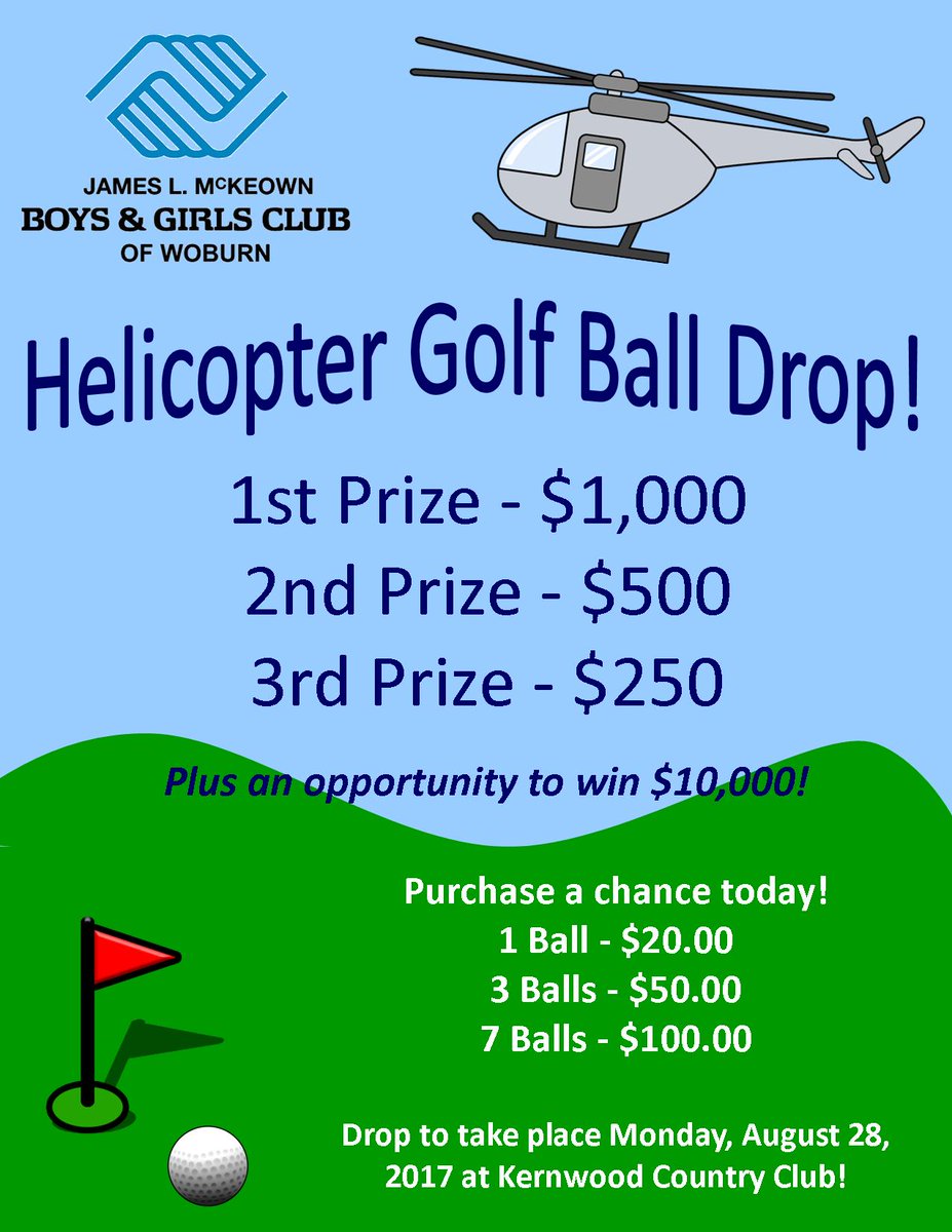 BGCWoburn's tweet photo. Take a chance at winning $1,000! The Helicopter Golf Ball Drop is back for this year's Maher golf tournament!  https://t.co/VbyJ15ffsI https://t.co/FutdoKujz1