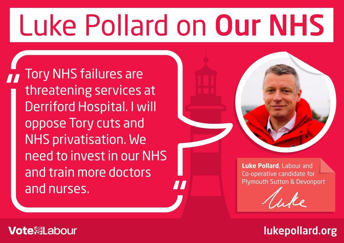 LukePollard's tweet photo. #MyPledges #4. Protect our hospitals and the NHS - I will oppose Tory cuts and NHS privatisation. We need to invest in our NHS #VoteLuke https://t.co/KNITkaT3J7