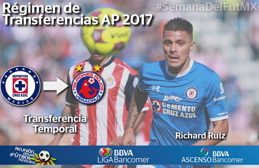 LigaBBVAMX's tweet image. #TransferenciasAP2017 
En préstamo temporal, Richard Ruiz pasa de @Cruz_Azul_FC a @ClubTiburones 
⚽ #SienteTuLiga ⚽ #SemanaDelFutMX