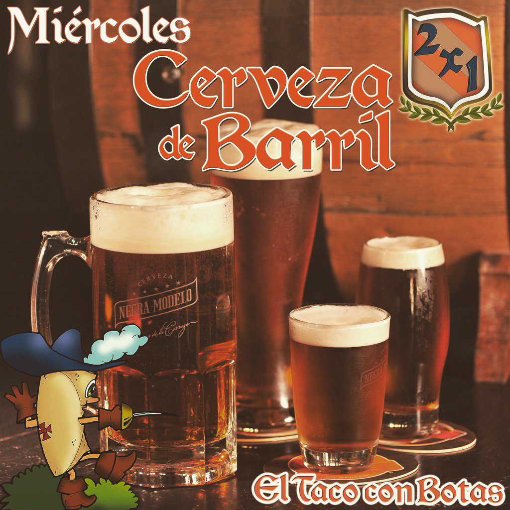 Eltacoconbotas's tweet photo. ¡Ya es miércoles, ven por nuestra promoción del día #cervezadebarril2x1 en #TacoConBotas https://t.co/ZbGTqjUxJi