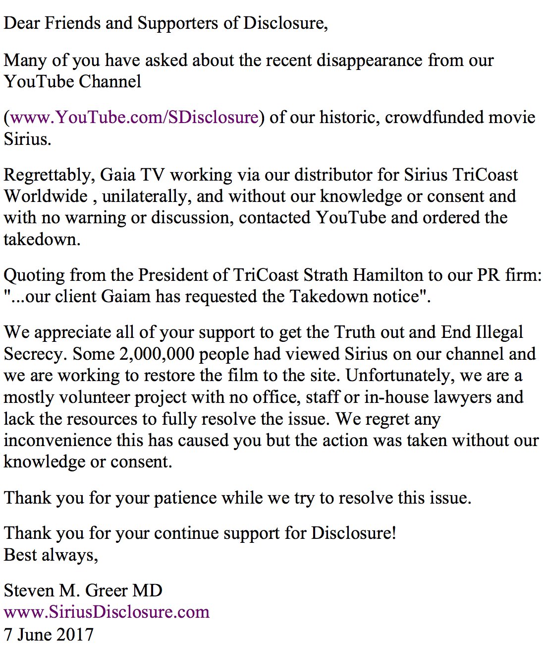 GaiaTV Takes Down Steven Greer's Sirius Disclosure Film From YouTube DBvO4FsWAA8zaz2