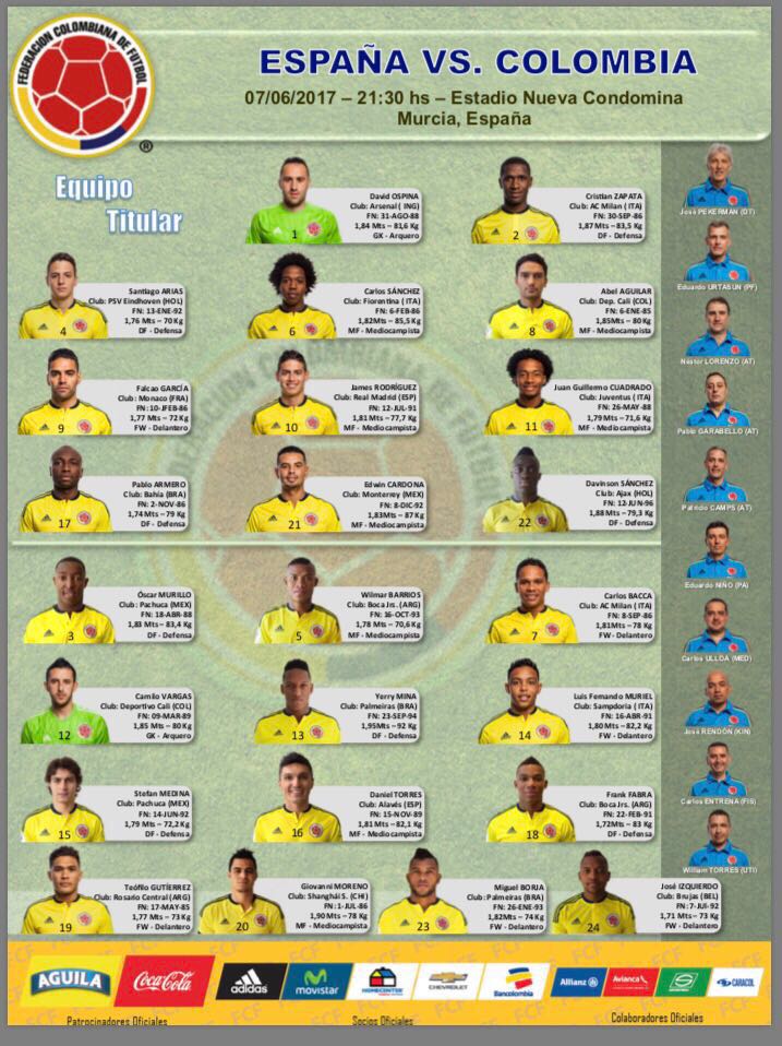 FCFSeleccionCol's tweet image. #ESPCOL Este es el once inicial para enfrentar a @SeFutbol: