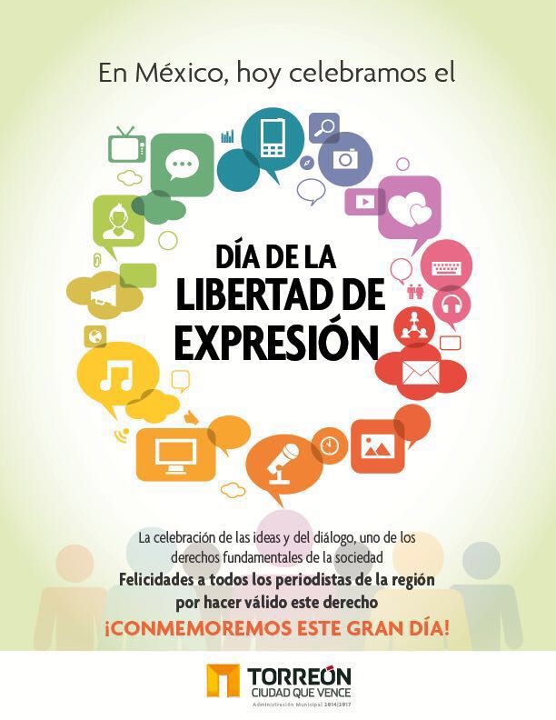 Conmemoremos este gran día. ¡Felicidades a todos los periodistas de la región! #DiaDelaLibertadDeExpresión  #Torreón