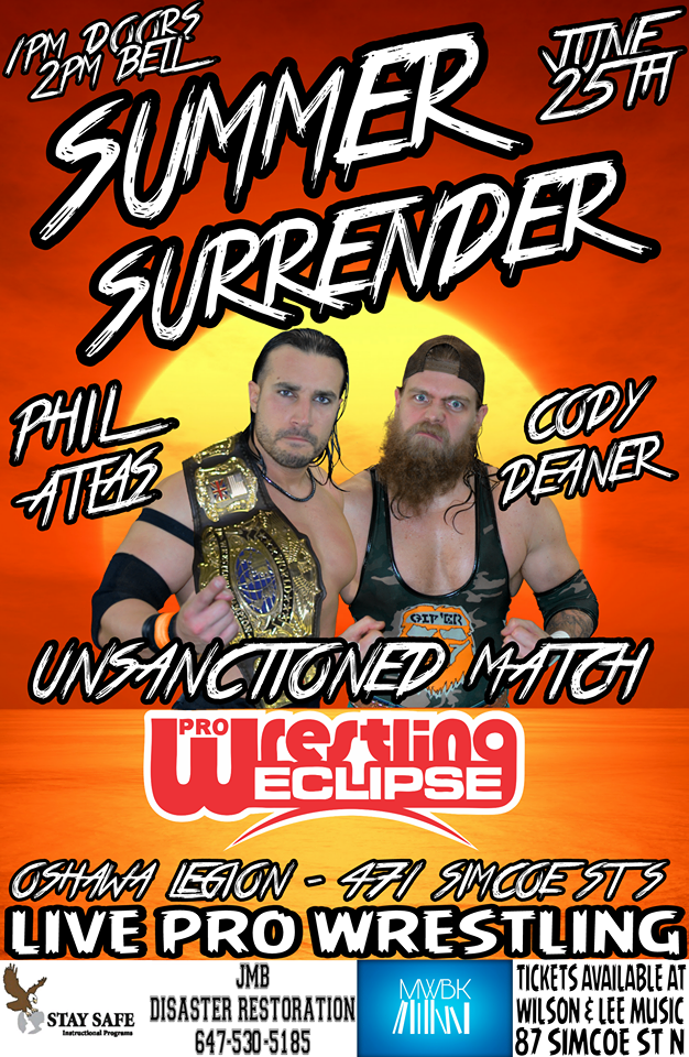 PWEclipse's tweet photo. Unsanctioned match between Cody Deaner and Phil Atlas Sunday June 25 at the World Famous Oshawa Legion #SummerSurrender
retweet at will! https://t.co/JYAHTESGV4