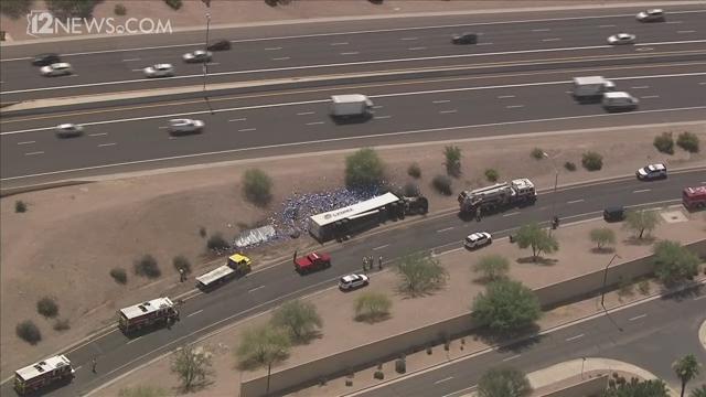 12News's tweet photo. Sky 12 over Bud Light spilled on Valley highway https://t.co/1TTEQTNWnI https://t.co/HICaaAJ4np