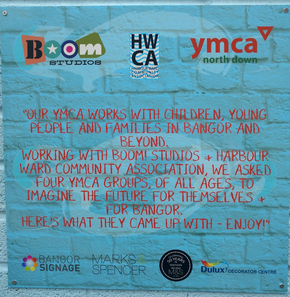 YMCANorthDown's tweet photo. Unveiled our clean up &amp; mural project on Mill Row @BangorChamberNI @B00M_Collective @DuluxDecCentre #YMCAweek #loveBangor 2/2 https://t.co/DyzCD6i2ur