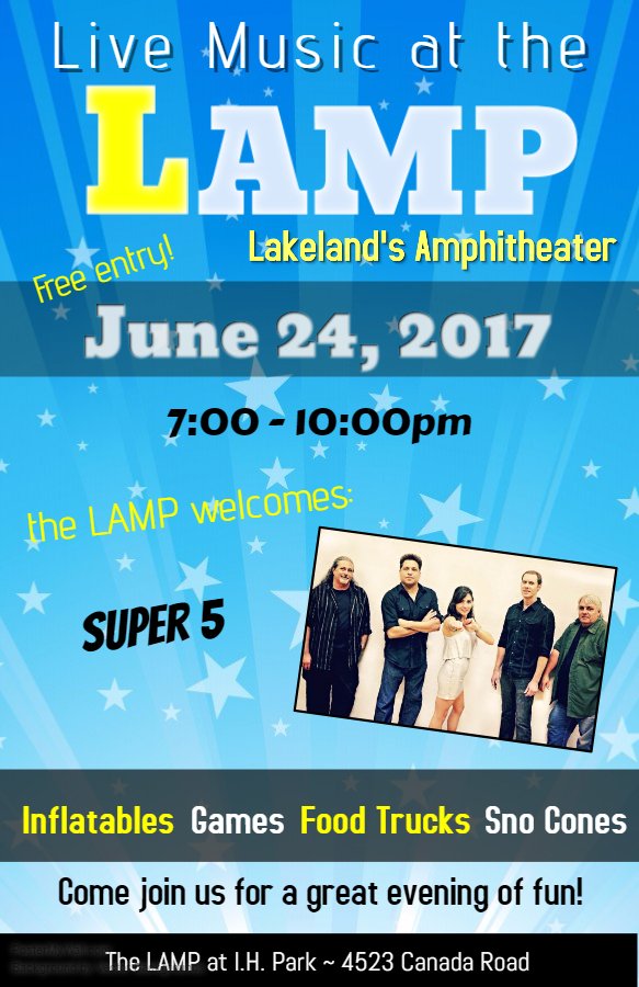 Upcoming LAMP Concert, Sat, June 24th! Super 5 band! lakelandtn.gov/CivicAlerts.as…