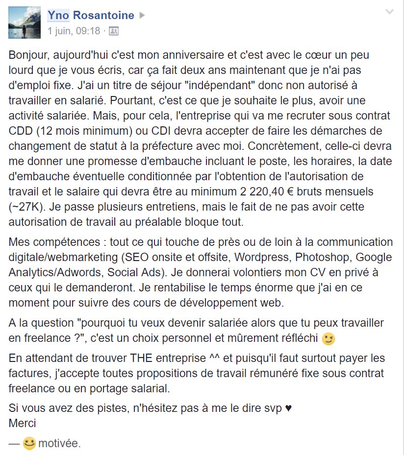 ynorosantoine's tweet photo. #PleaseRT #webmarketing #SEO #CM #iledefrance #i4EmploiR Je donne mon CV complet en privé uniquement, merci. Prévoir changement de statut. https://t.co/dGXnrmqNUn